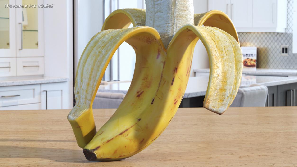 Ripe Banana Peeled From Stem End 3D