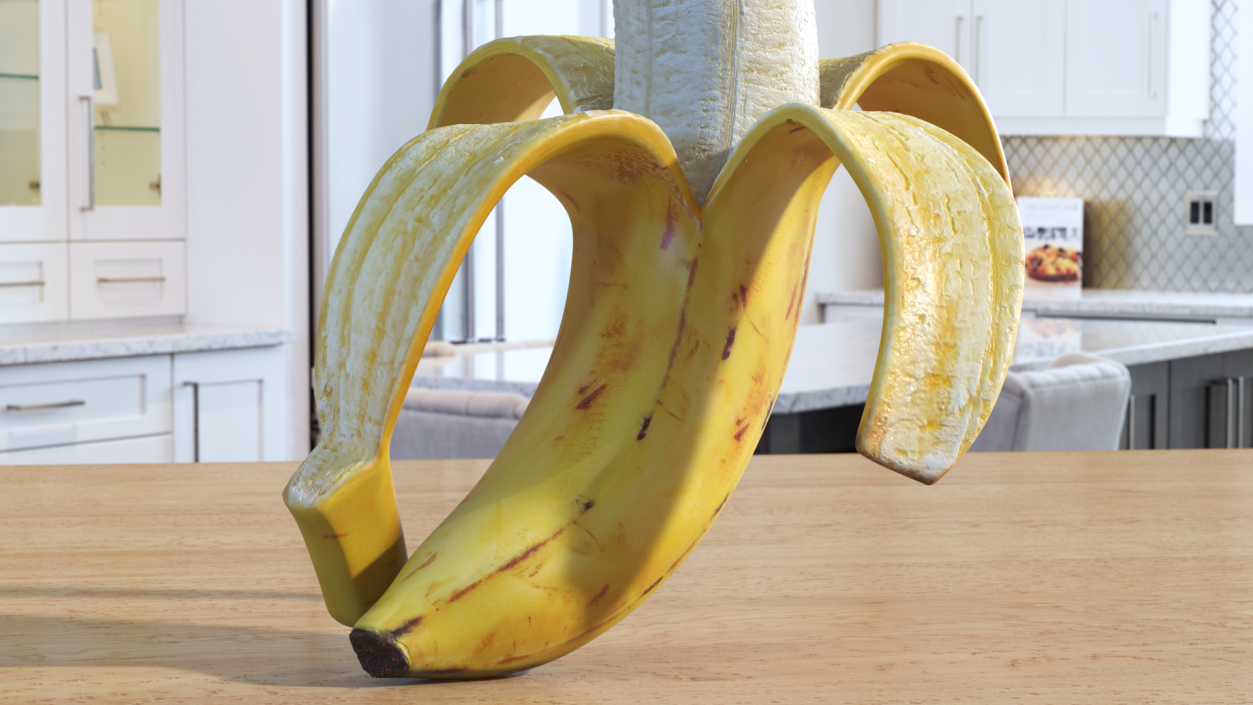 Ripe Banana Peeled From Stem End 3D