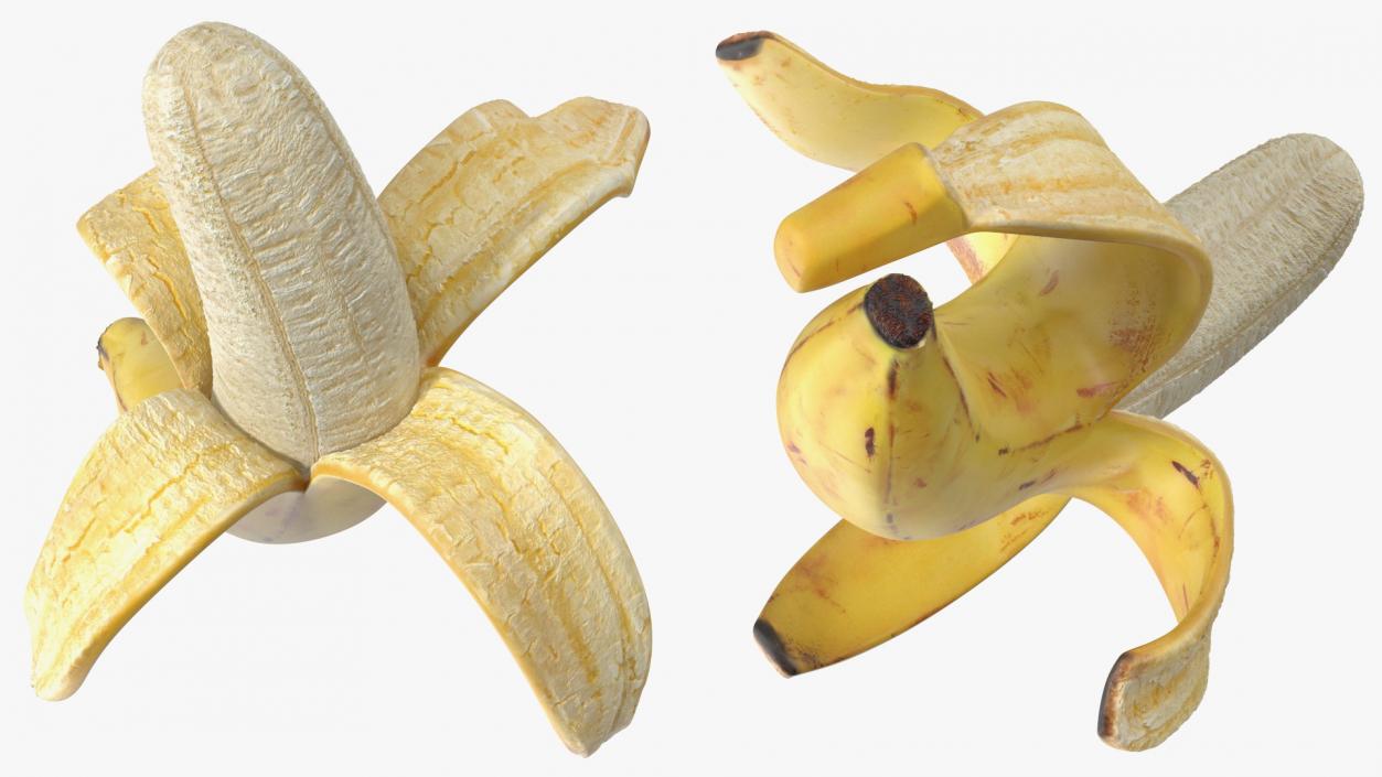 Ripe Banana Peeled From Stem End 3D