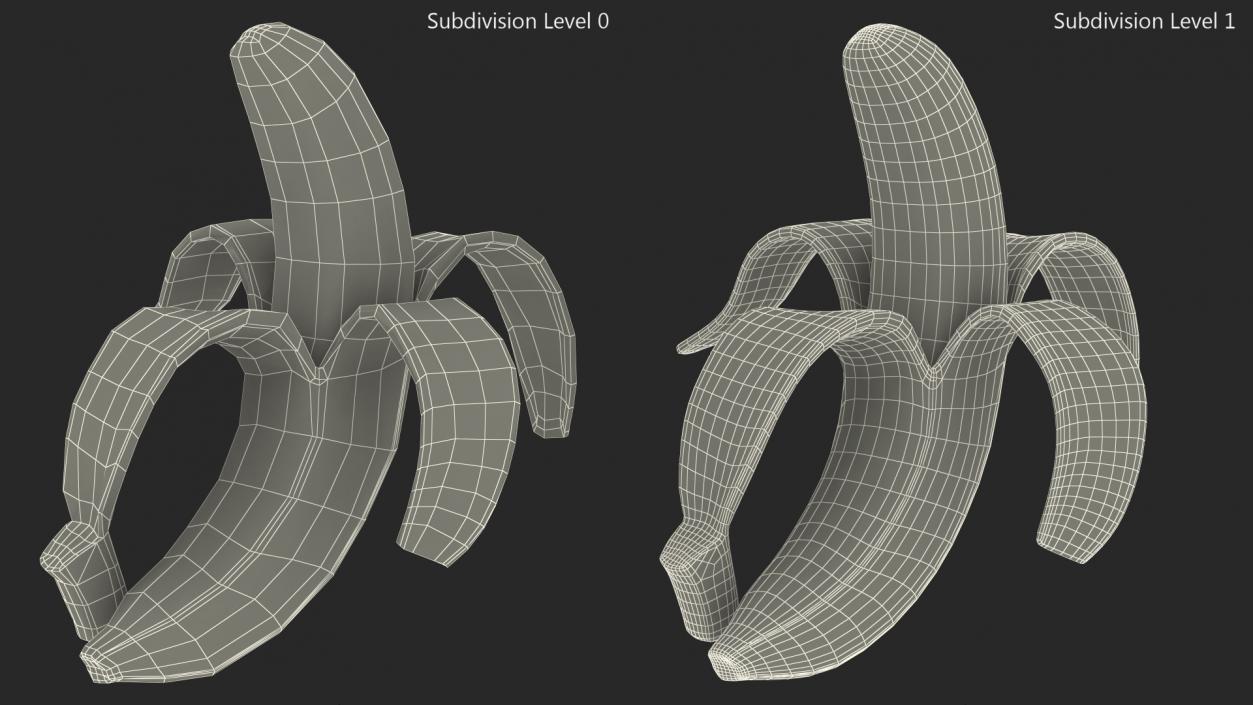 Ripe Banana Peeled From Stem End 3D