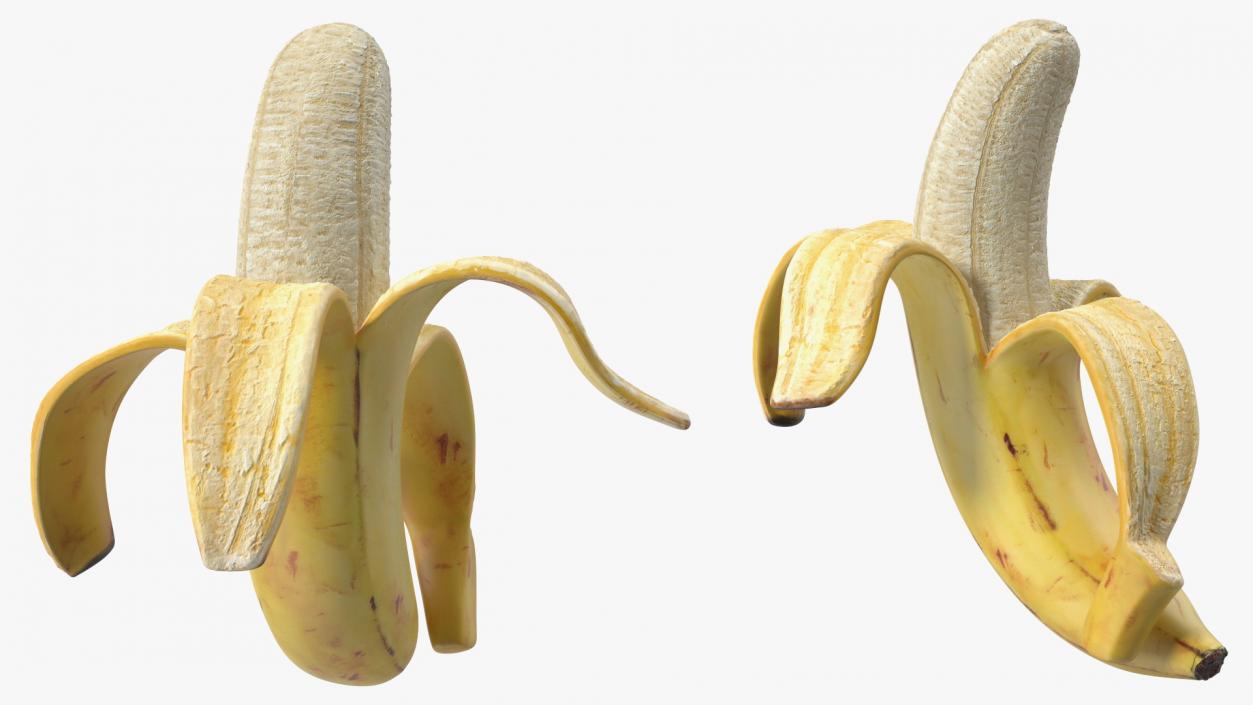 Ripe Banana Peeled From Stem End 3D