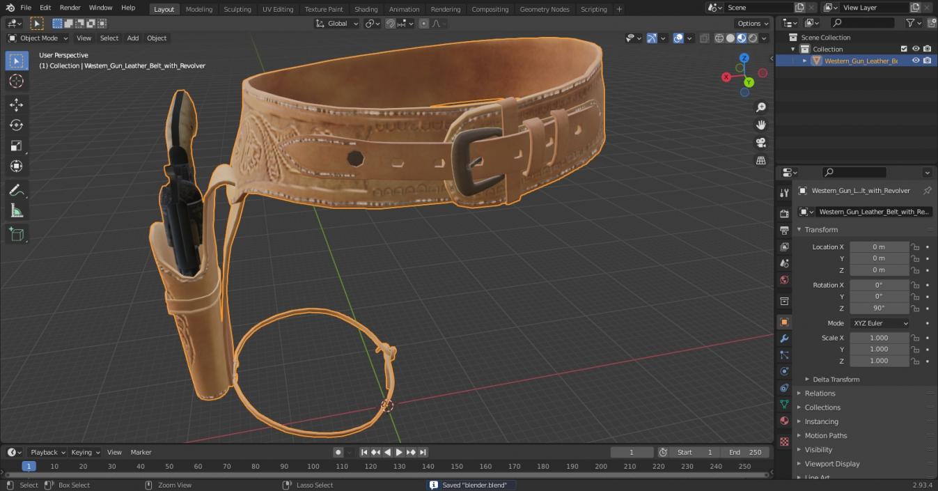 3D Western Gun Leather Belt with Revolver model