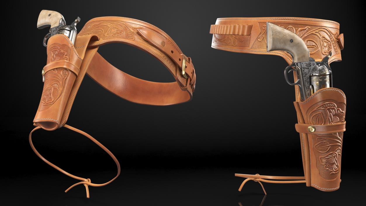 3D Western Gun Leather Belt with Revolver model