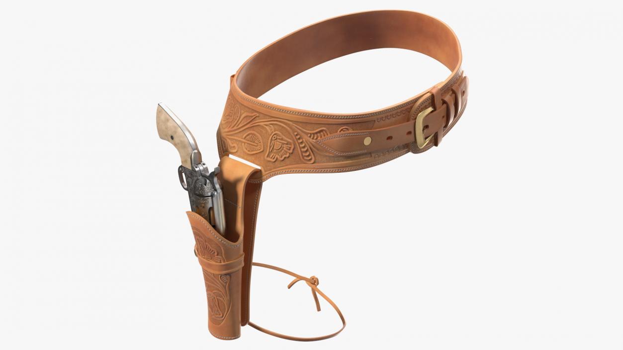 3D Western Gun Leather Belt with Revolver model