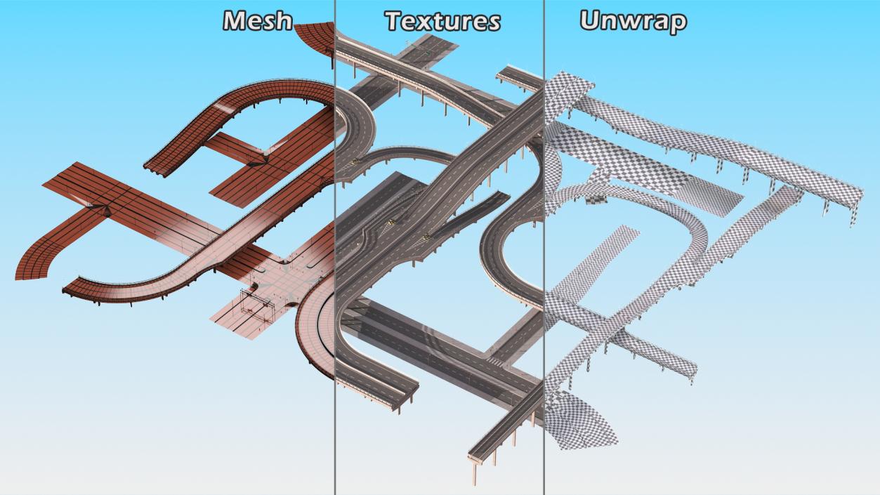 Connectable Highway Road Elements Set 3D