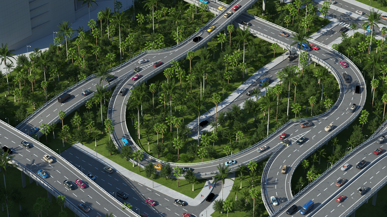 Connectable Highway Road Elements Set 3D