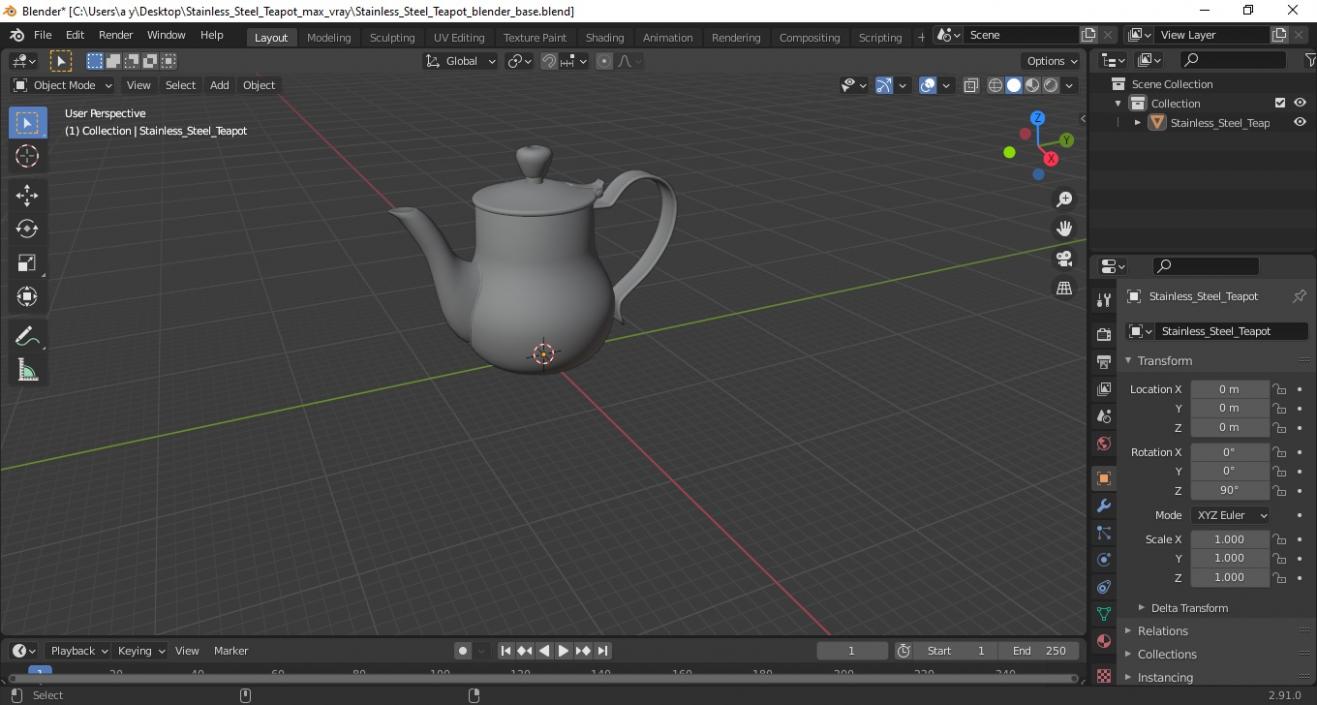 Stainless Steel Teapot 3D