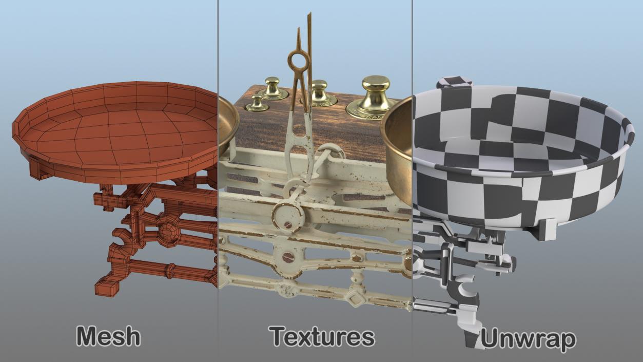 3D Antique Balance Scale with Weights Set model