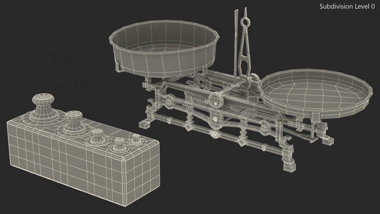 3D Antique Balance Scale with Weights Set model