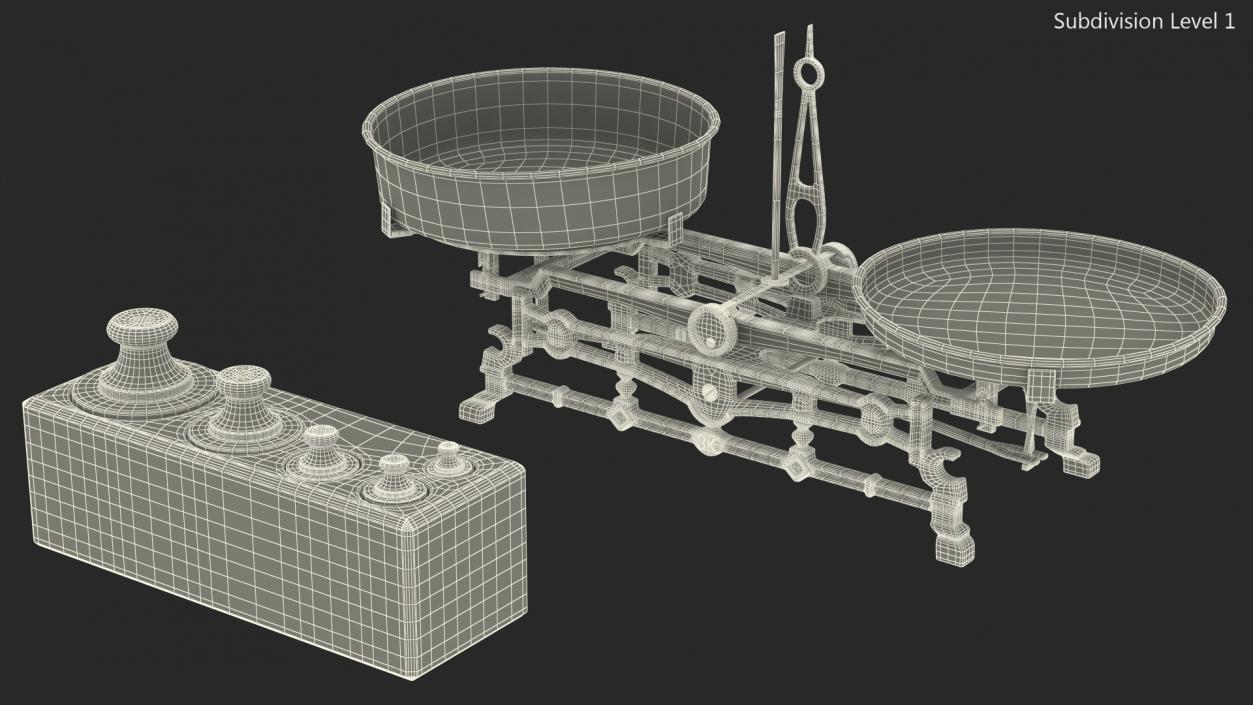 3D Antique Balance Scale with Weights Set model