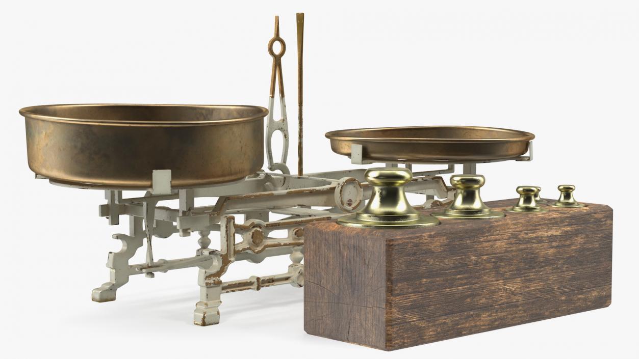 3D Antique Balance Scale with Weights Set model