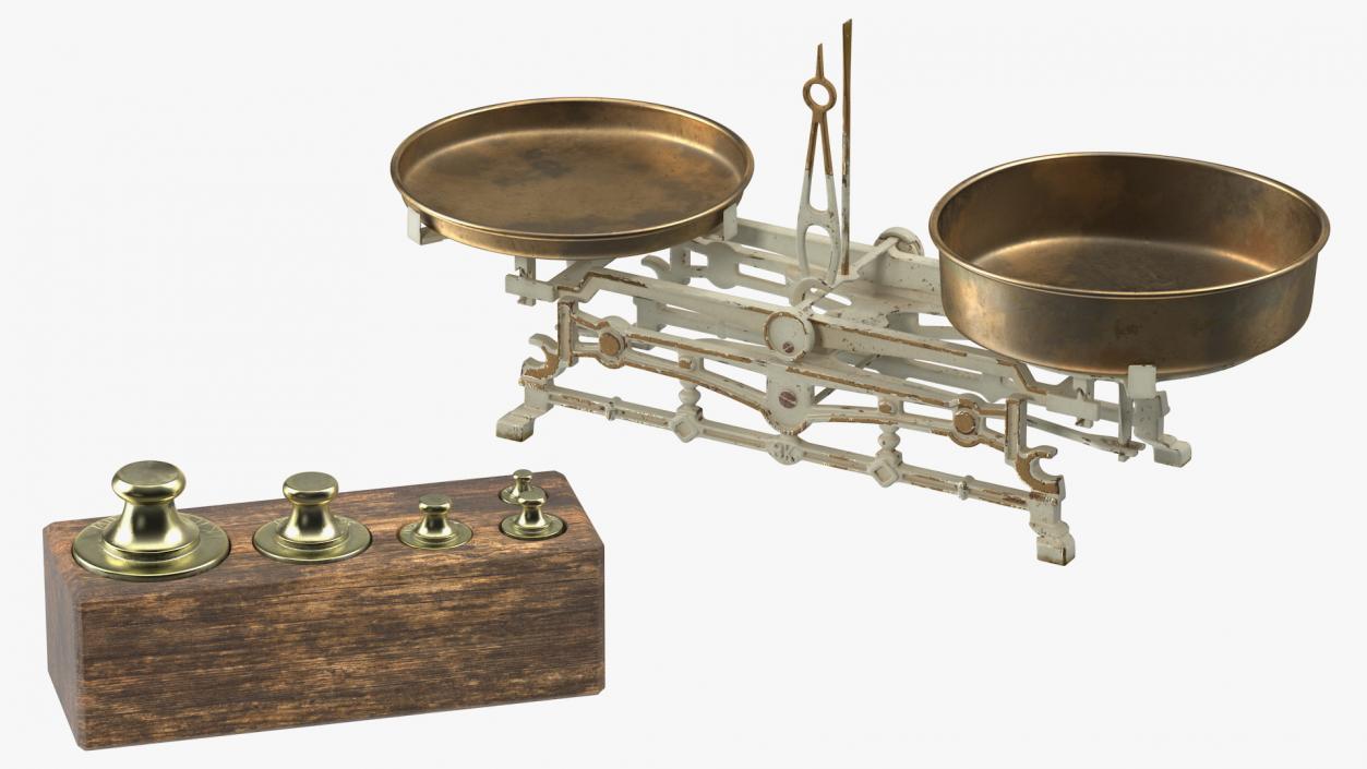 3D Antique Balance Scale with Weights Set model