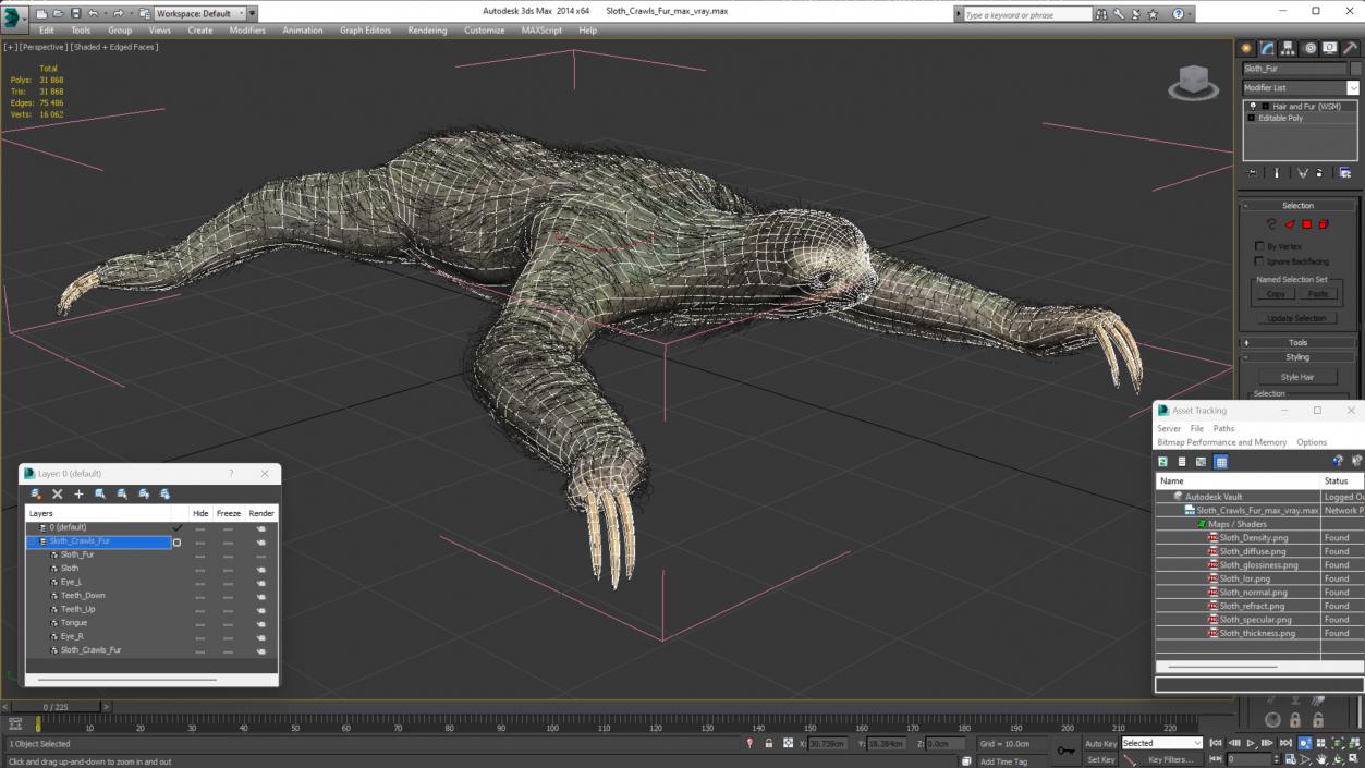 3D Sloth Crawls Fur