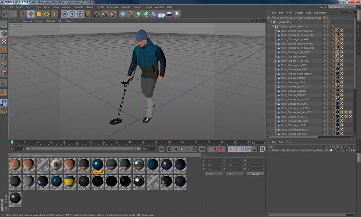 3D Man with Metal Detector Searching Pose model