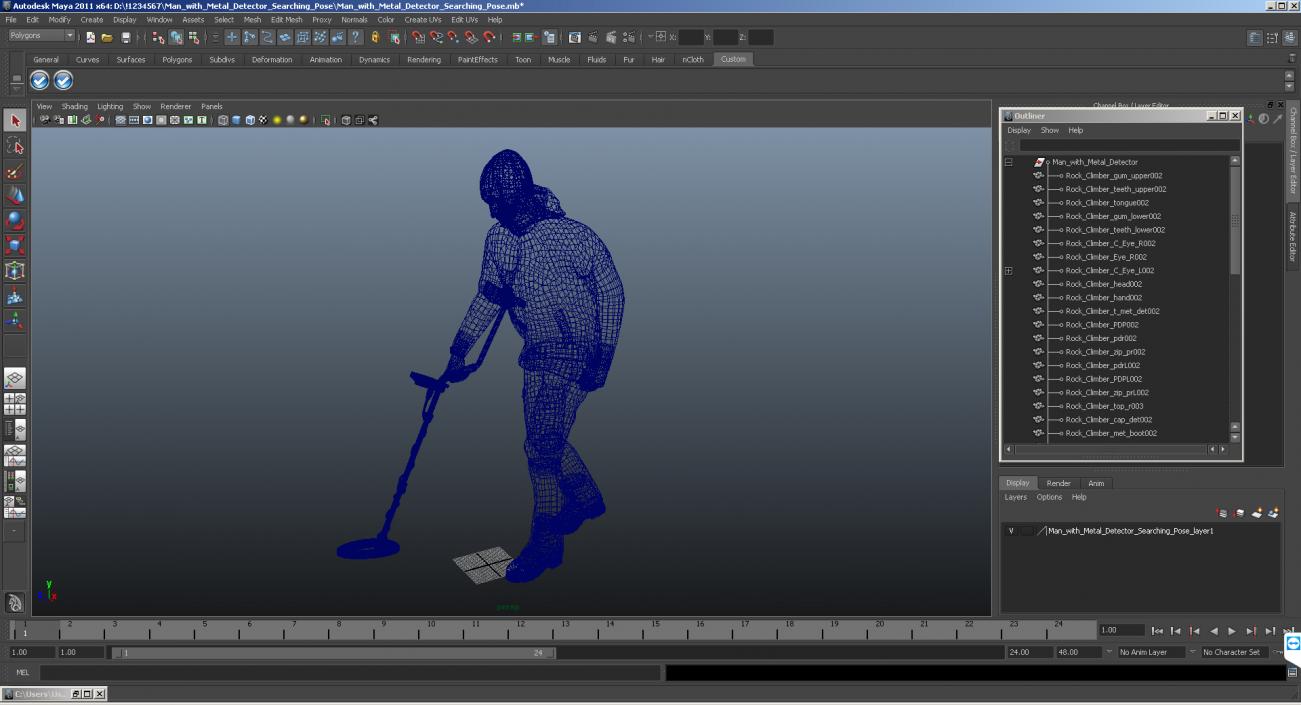 3D Man with Metal Detector Searching Pose model