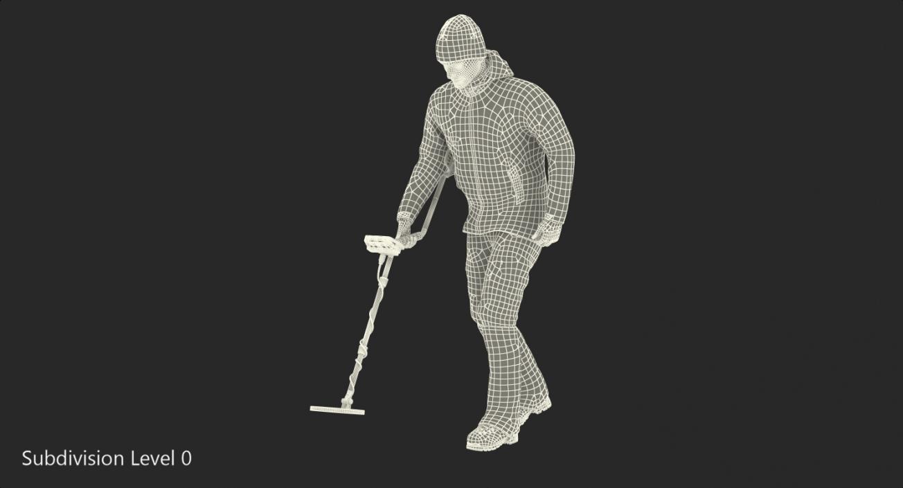 3D Man with Metal Detector Searching Pose model