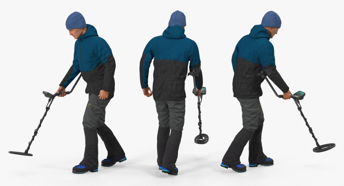 3D Man with Metal Detector Searching Pose model