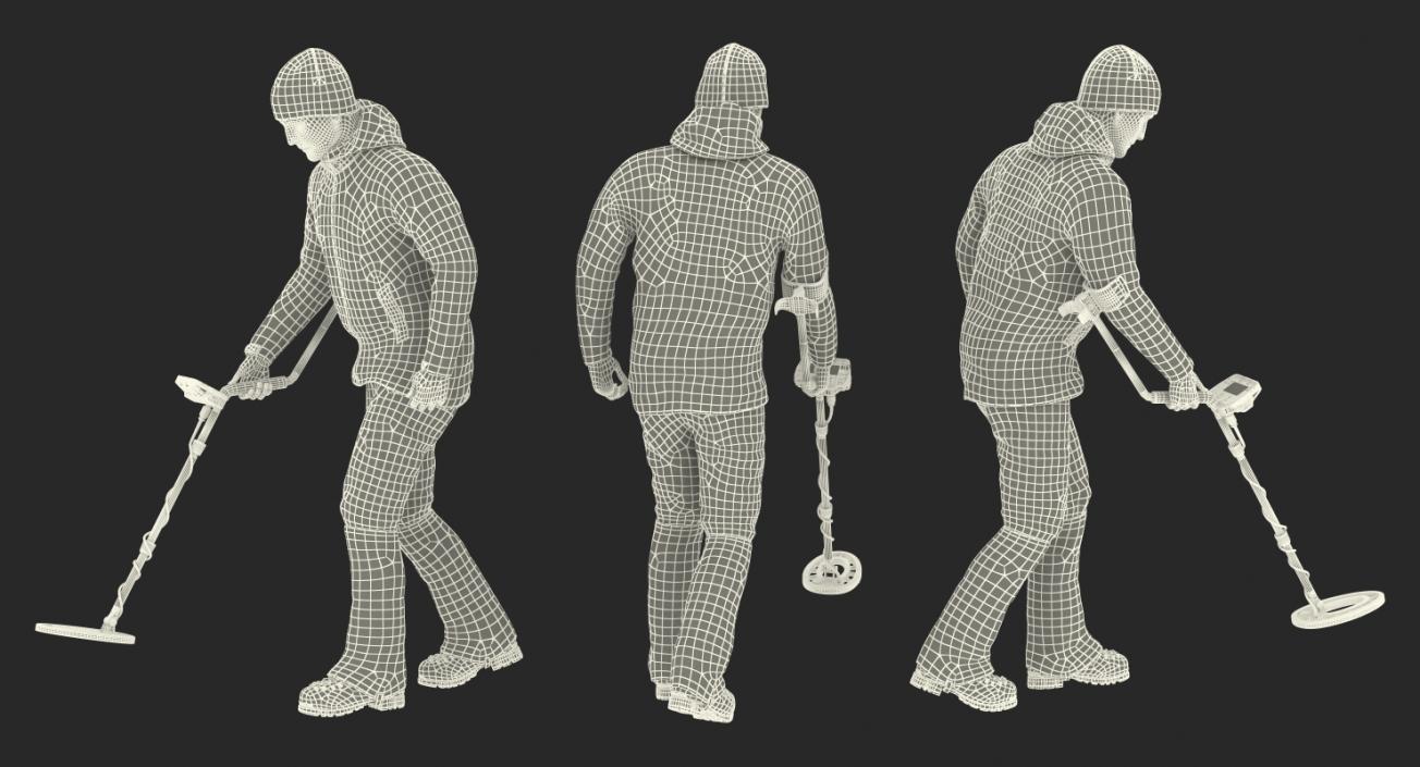 3D Man with Metal Detector Searching Pose model