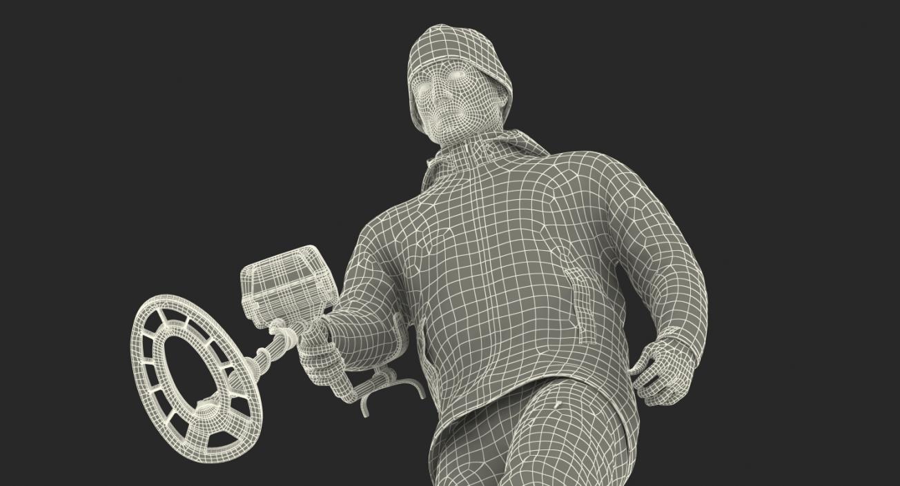 3D Man with Metal Detector Searching Pose model