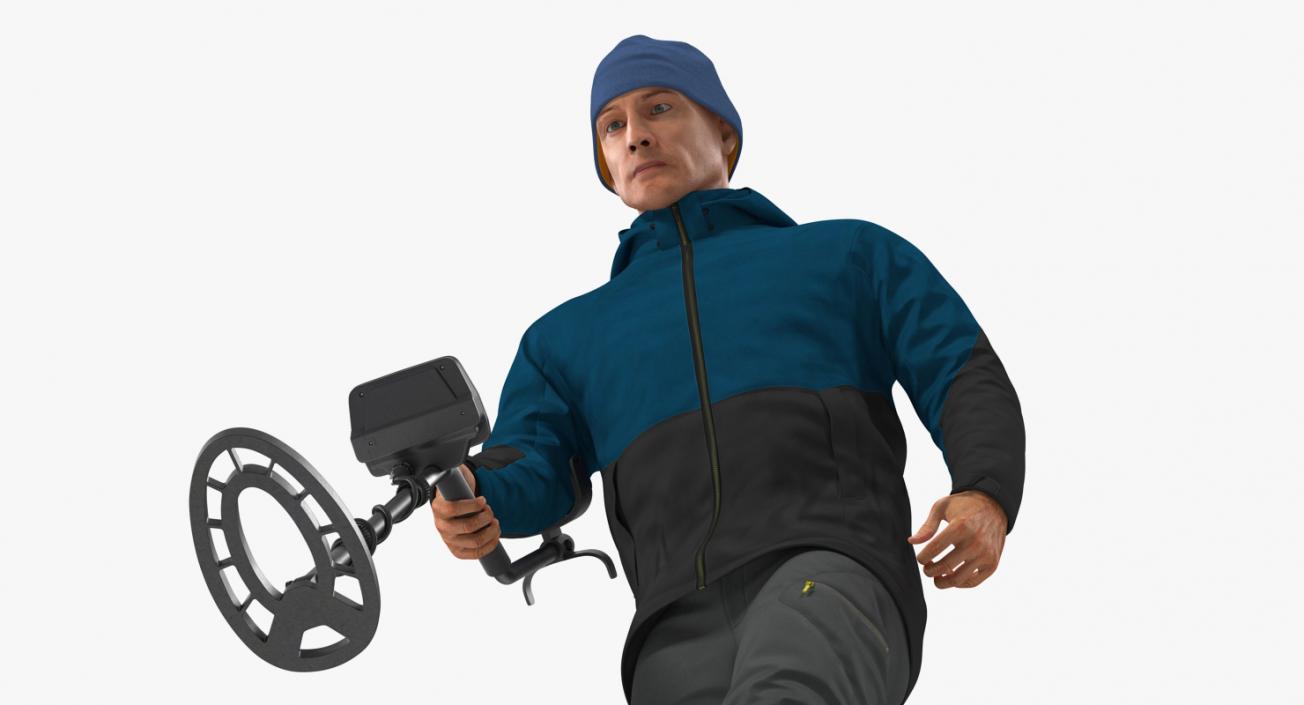 3D Man with Metal Detector Searching Pose model