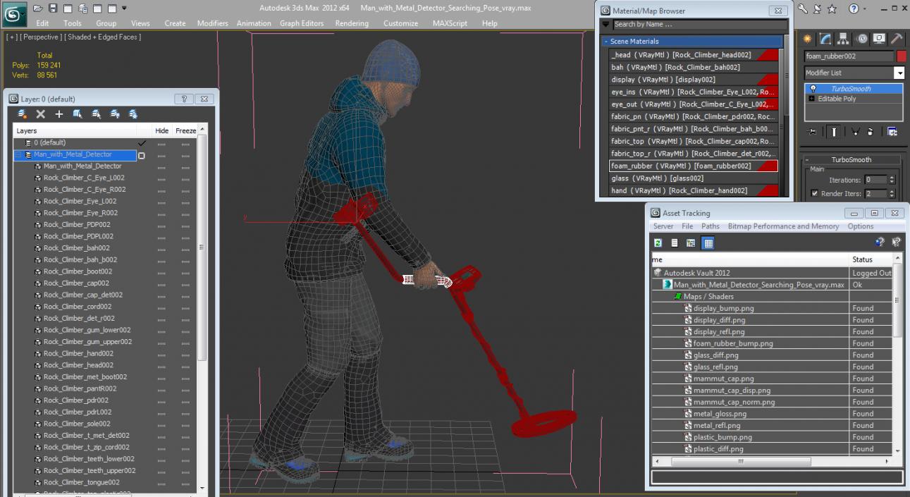 3D Man with Metal Detector Searching Pose model