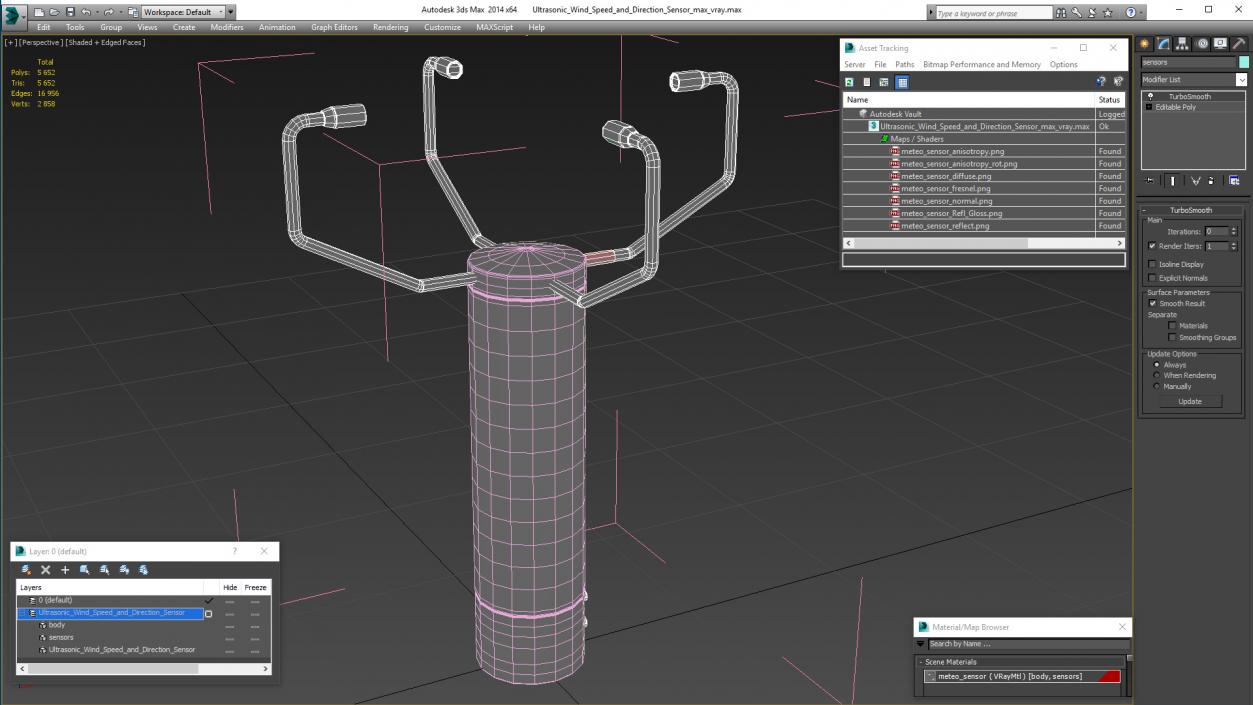 Ultrasonic Wind Speed and Direction Sensor 3D