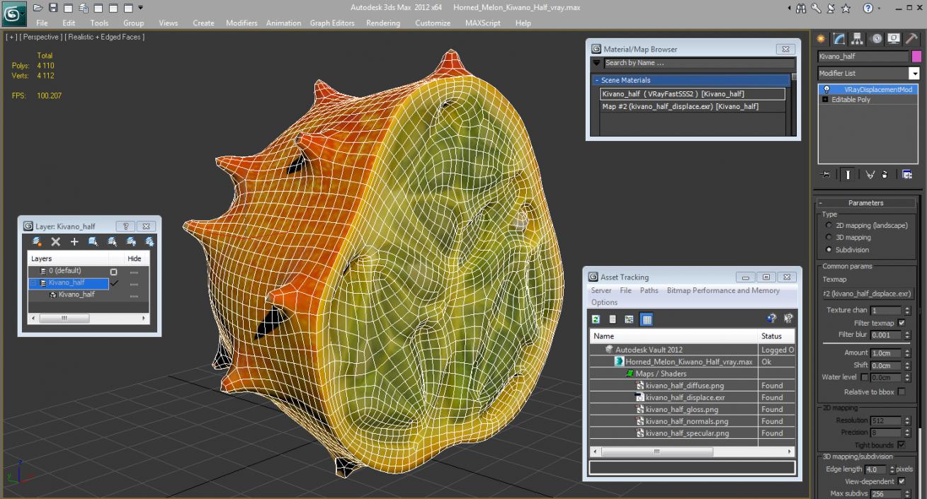 Horned Melon Kiwano Half 3D model