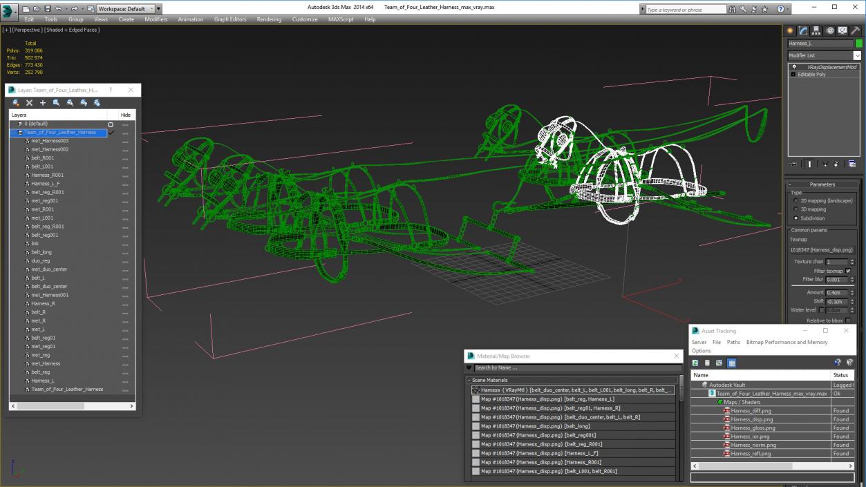 3D Team of Four Leather Harness model