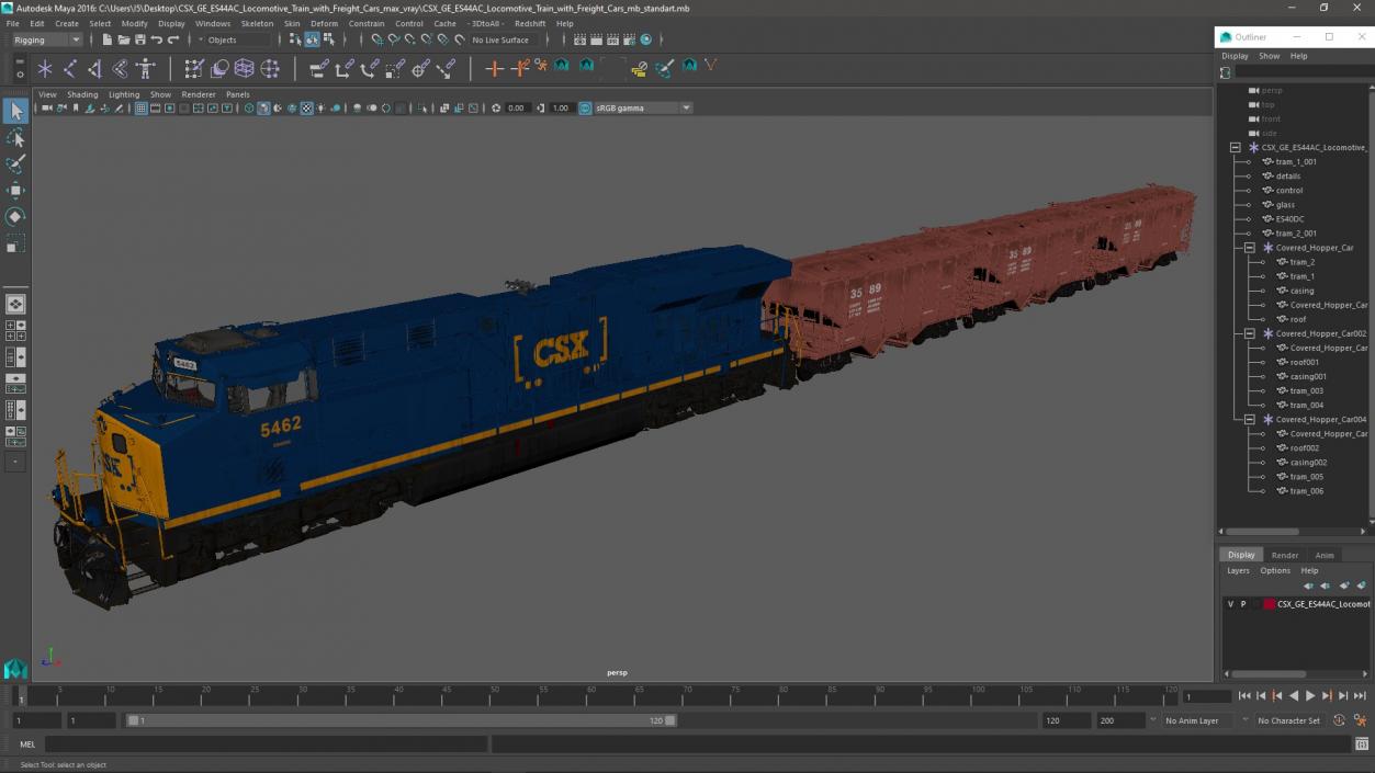 3D CSX GE ES44AC Locomotive Train with Freight Cars model