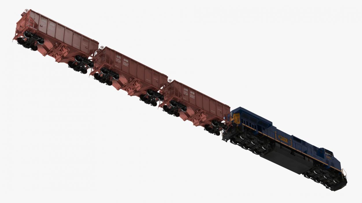 3D CSX GE ES44AC Locomotive Train with Freight Cars model