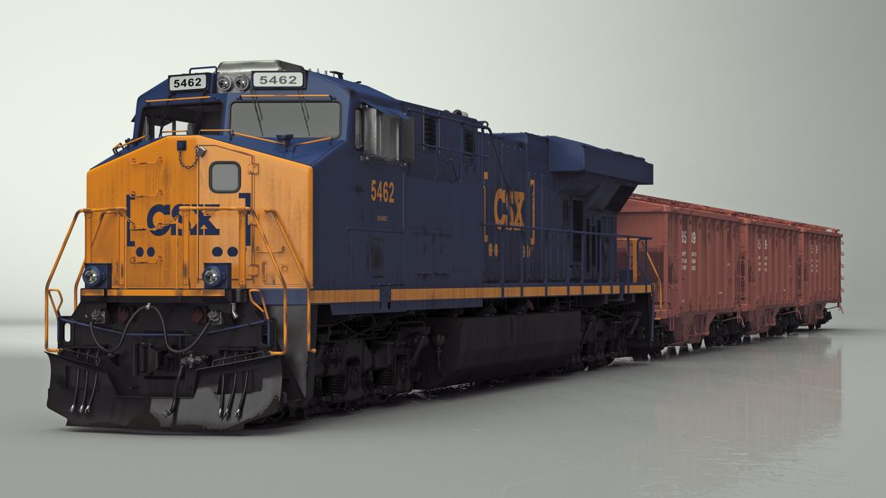 3D CSX GE ES44AC Locomotive Train with Freight Cars model