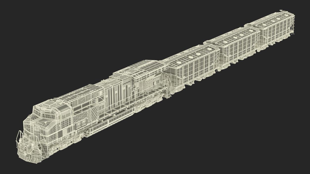 3D CSX GE ES44AC Locomotive Train with Freight Cars model