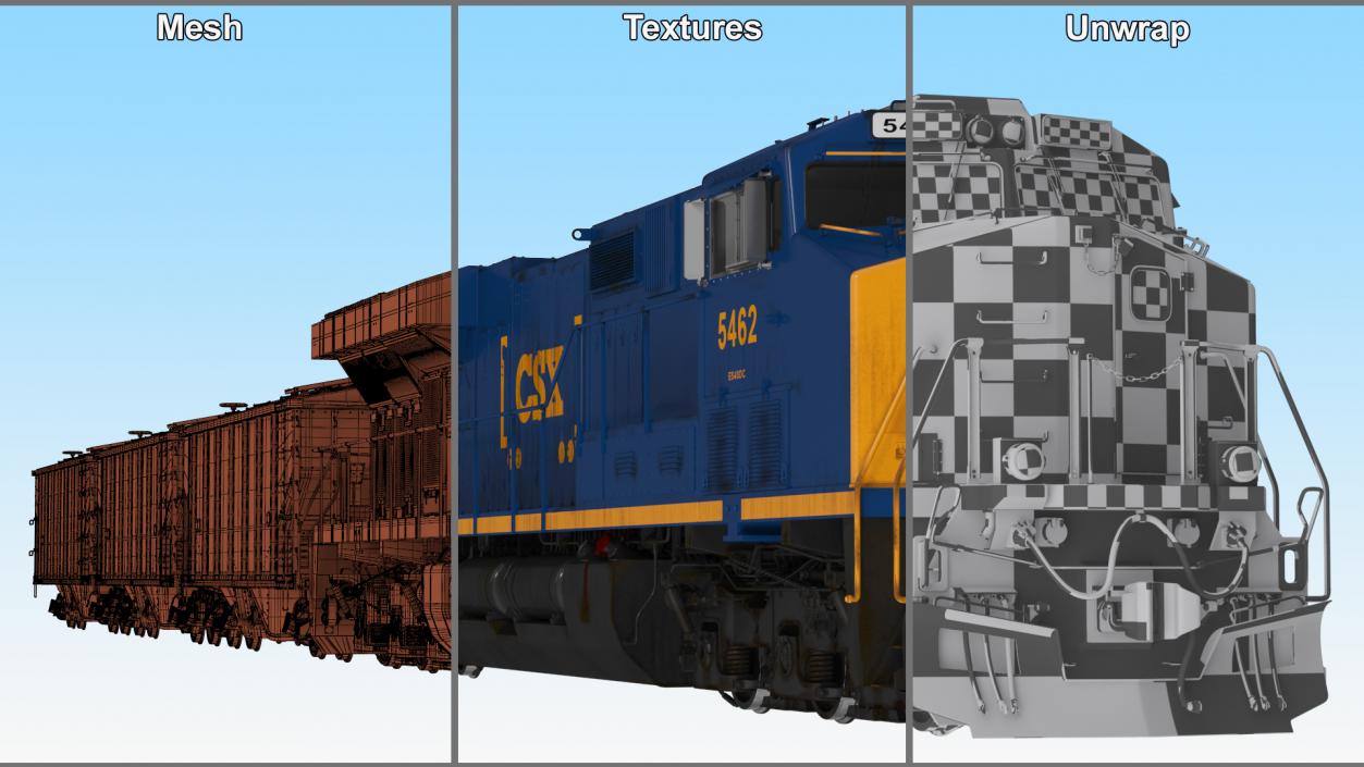 3D CSX GE ES44AC Locomotive Train with Freight Cars model