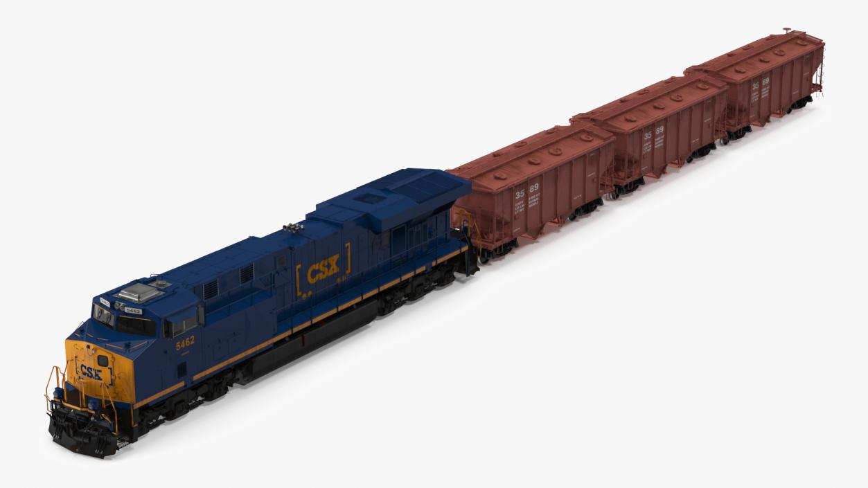 3D CSX GE ES44AC Locomotive Train with Freight Cars model