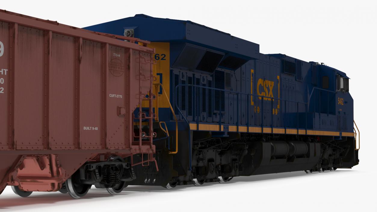 3D CSX GE ES44AC Locomotive Train with Freight Cars model