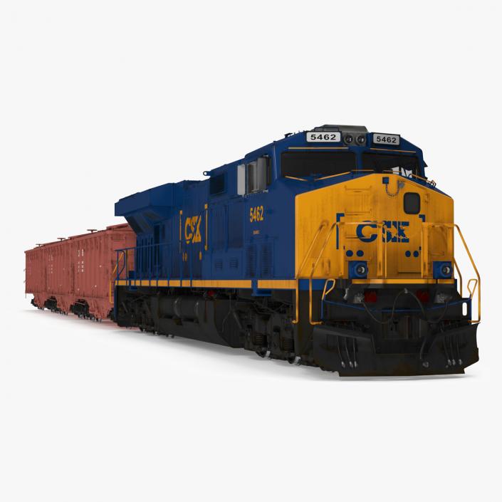 3D CSX GE ES44AC Locomotive Train with Freight Cars model