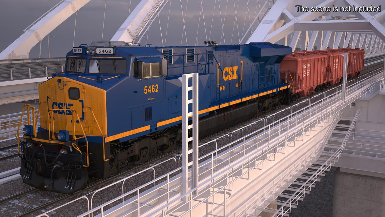 3D CSX GE ES44AC Locomotive Train with Freight Cars model