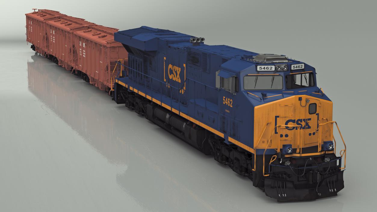 3D CSX GE ES44AC Locomotive Train with Freight Cars model