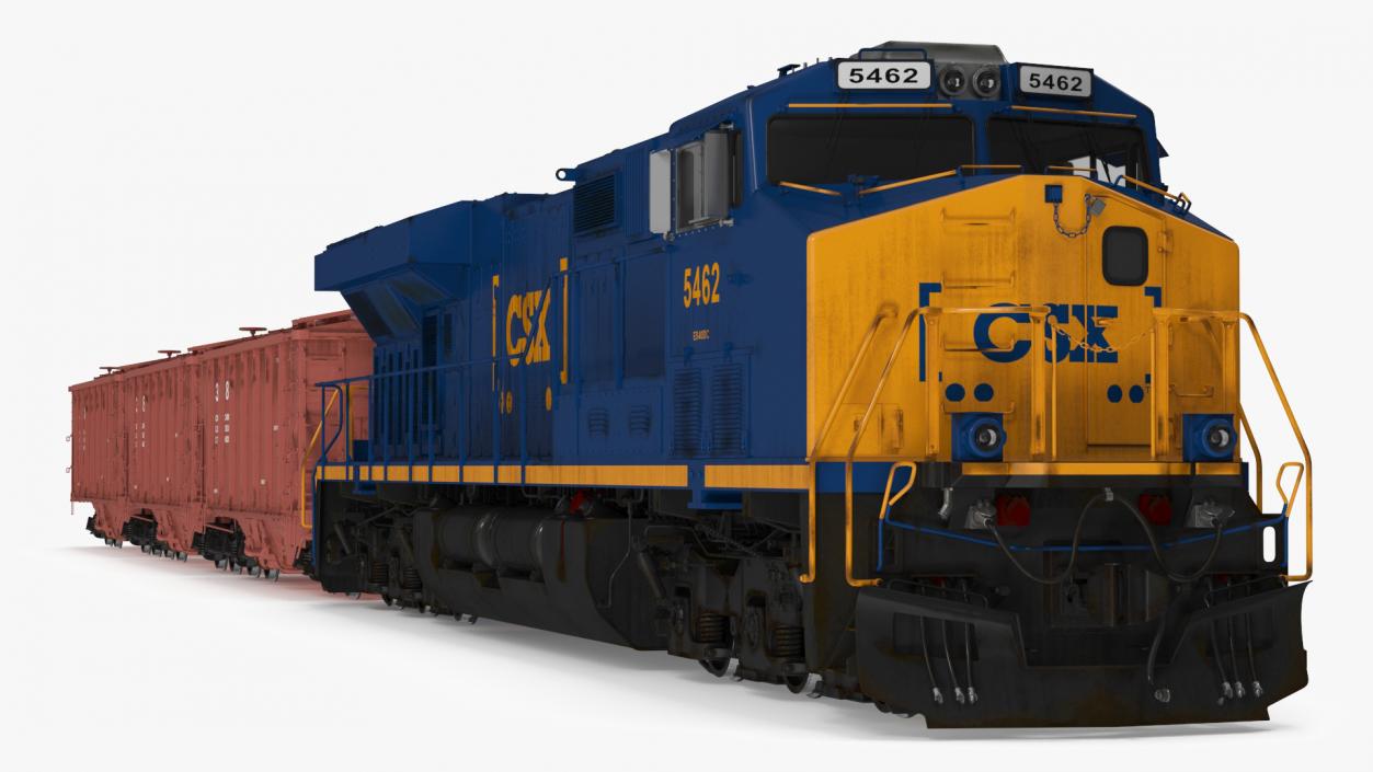 3D CSX GE ES44AC Locomotive Train with Freight Cars model