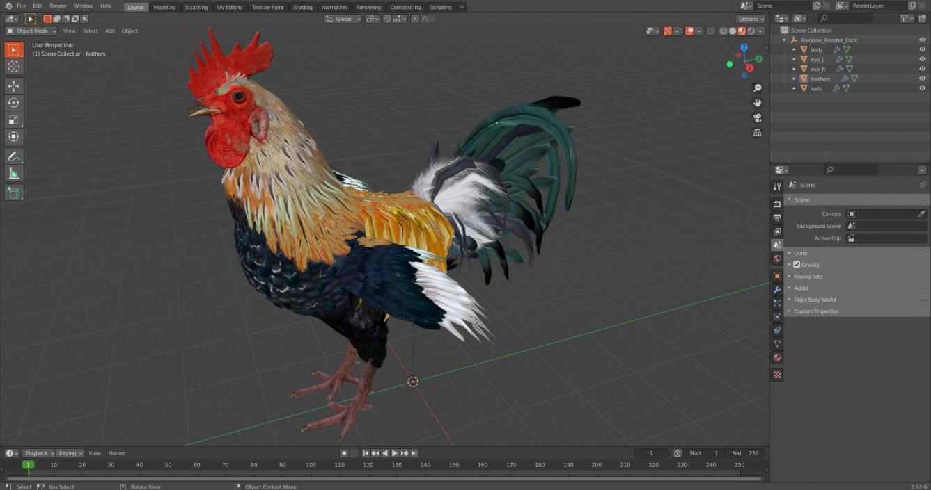 3D model Rainbow Rooster Cock