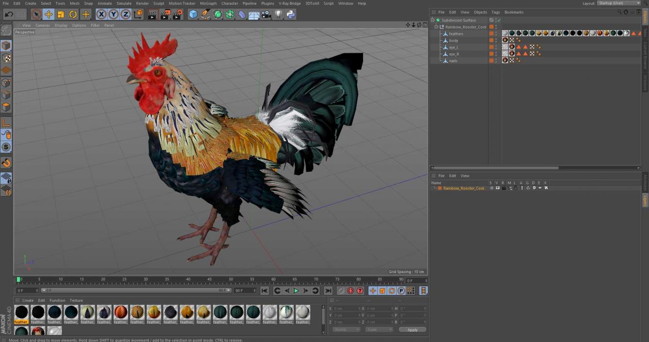 3D model Rainbow Rooster Cock