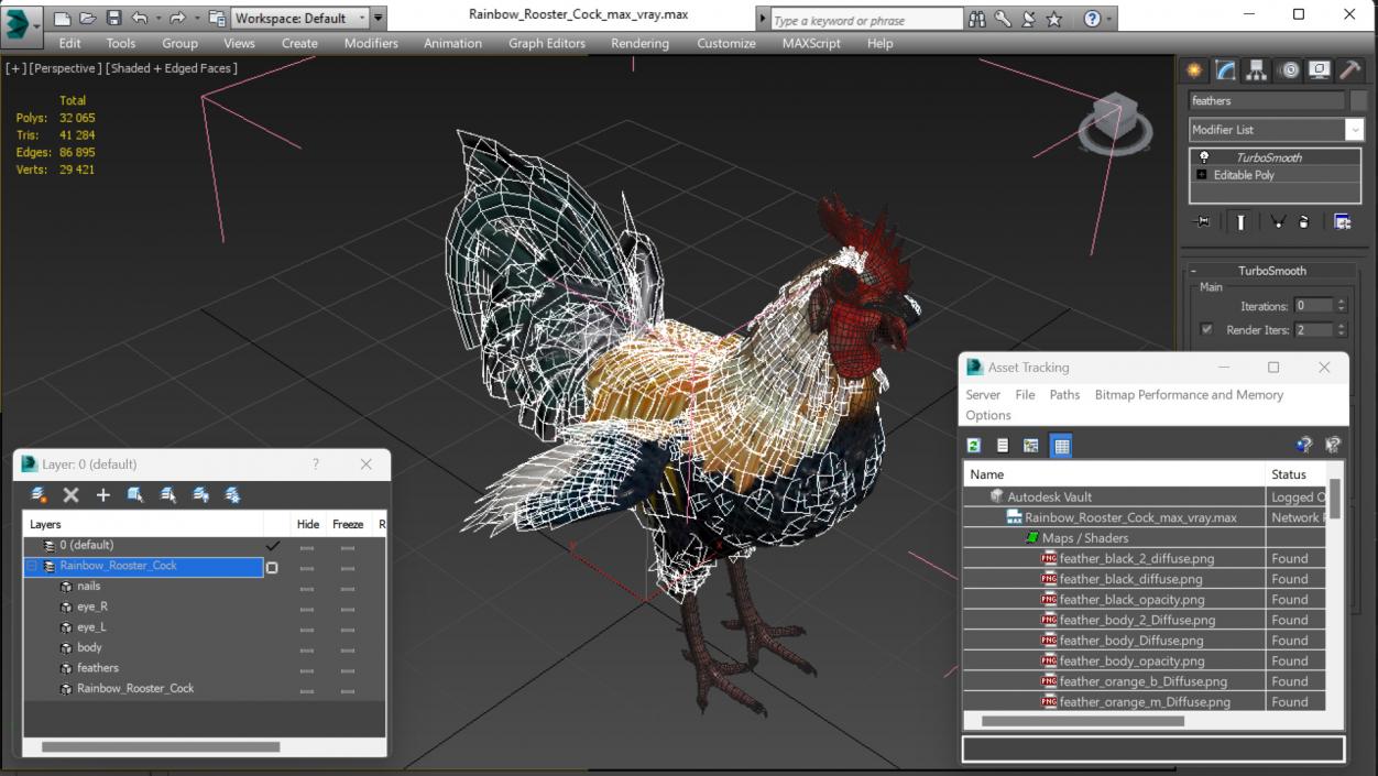 3D model Rainbow Rooster Cock