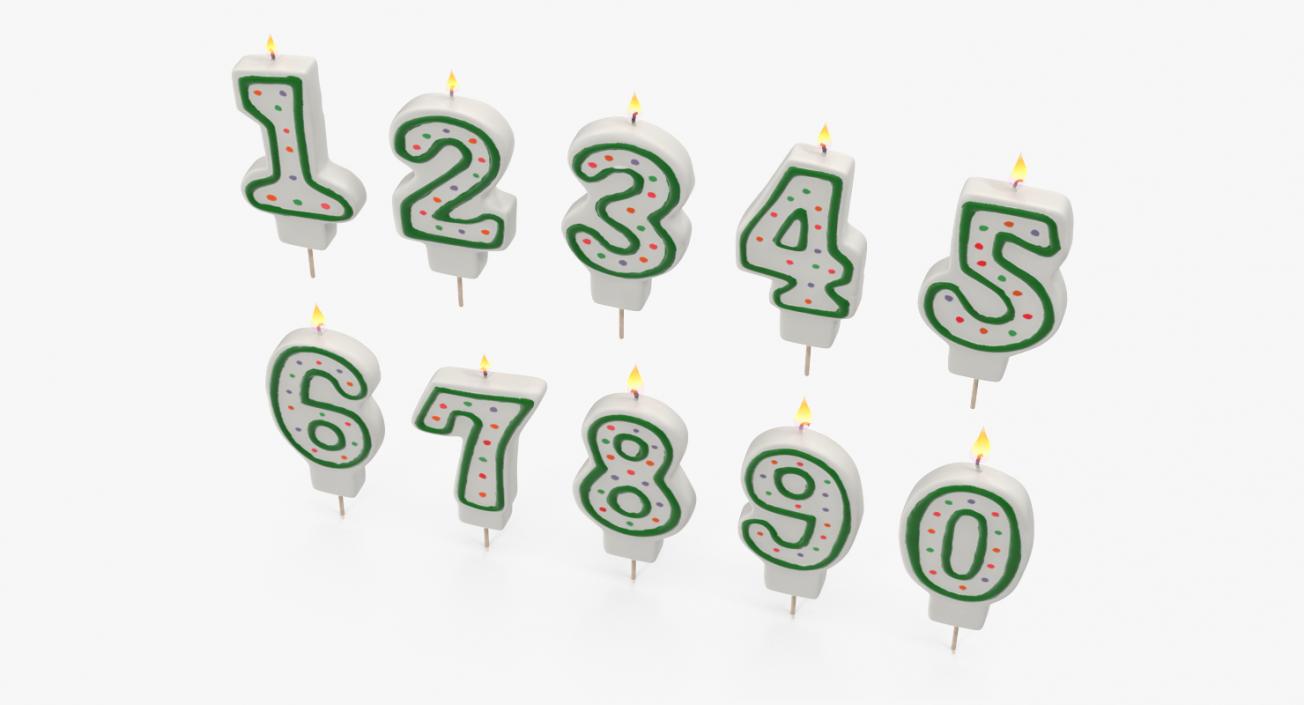 Number Birthday Candles with Flame 3D model