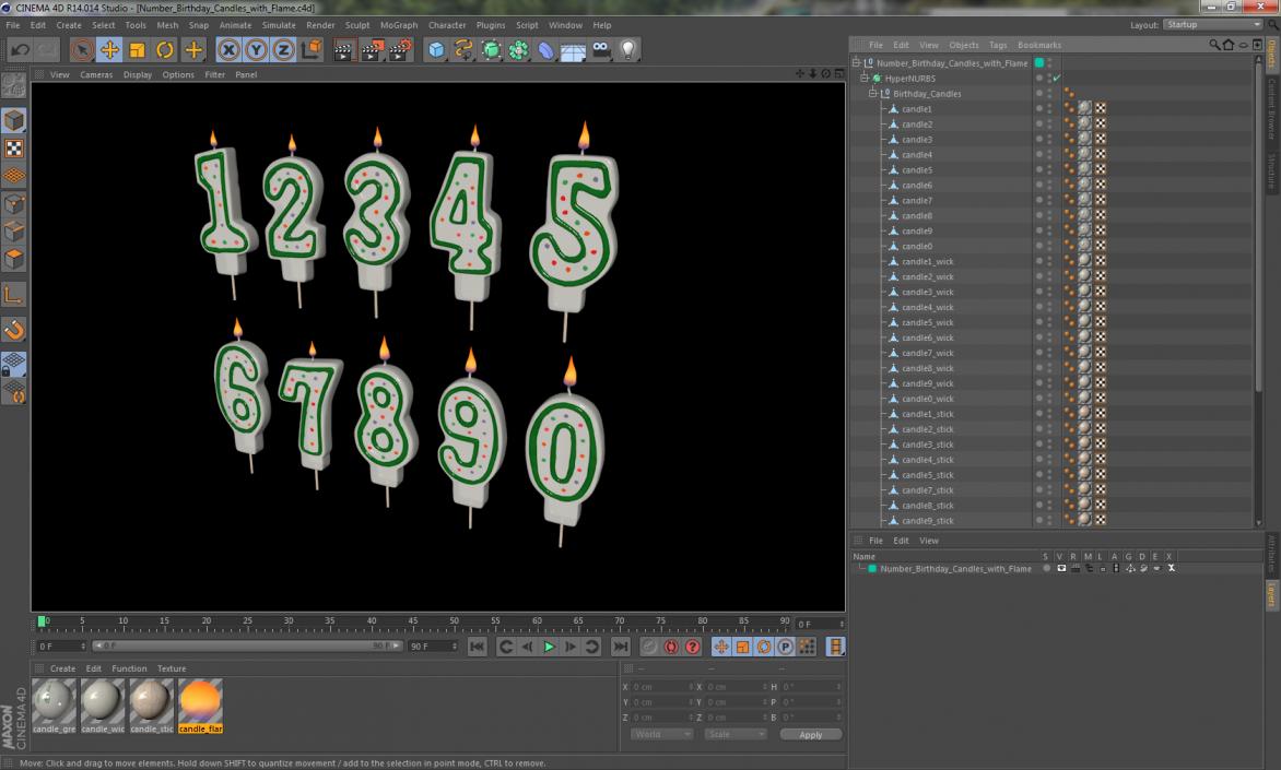 Number Birthday Candles with Flame 3D model