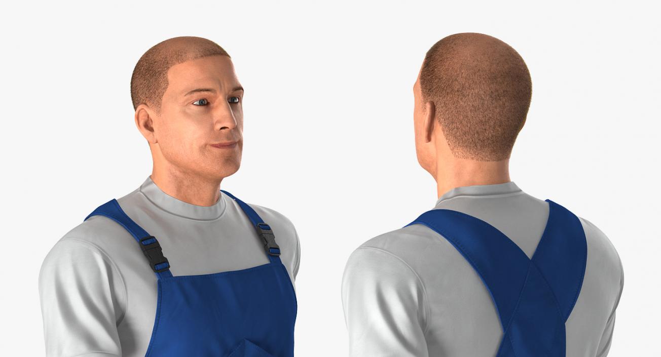 Worker In Blue Overalls with Hardhat Walking Pose 3D model