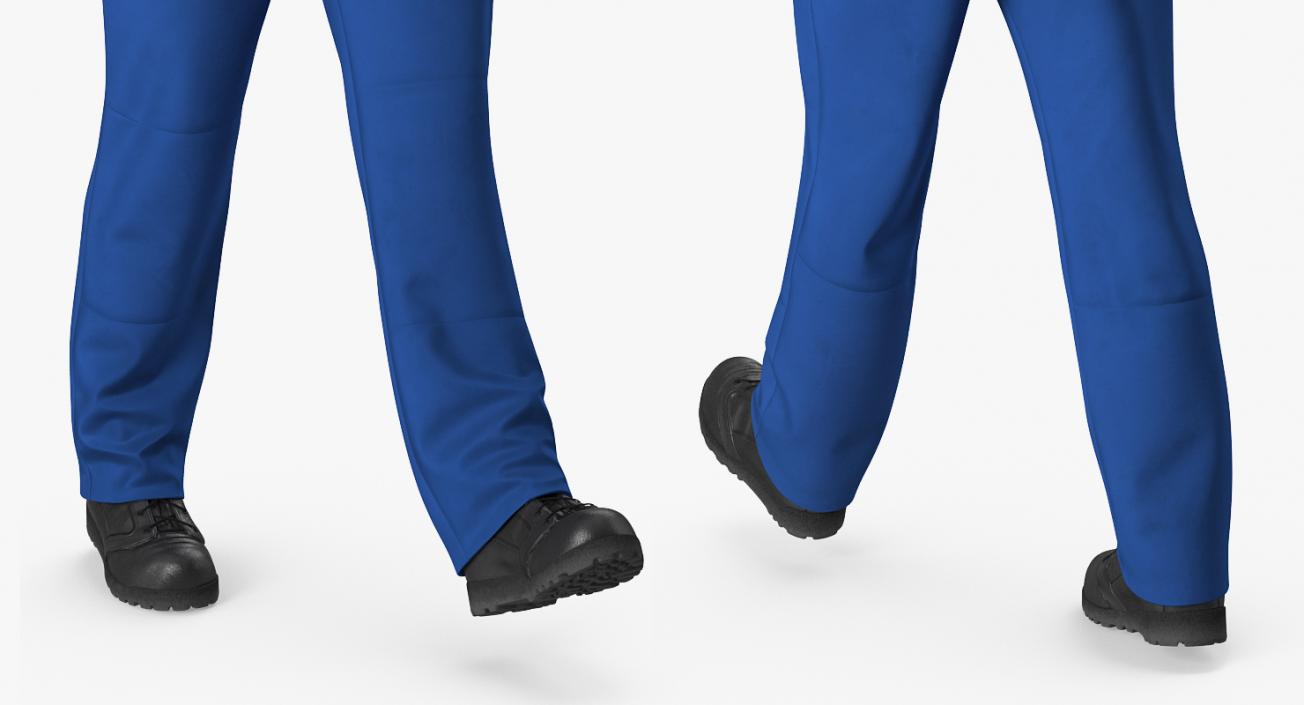 Worker In Blue Overalls with Hardhat Walking Pose 3D model