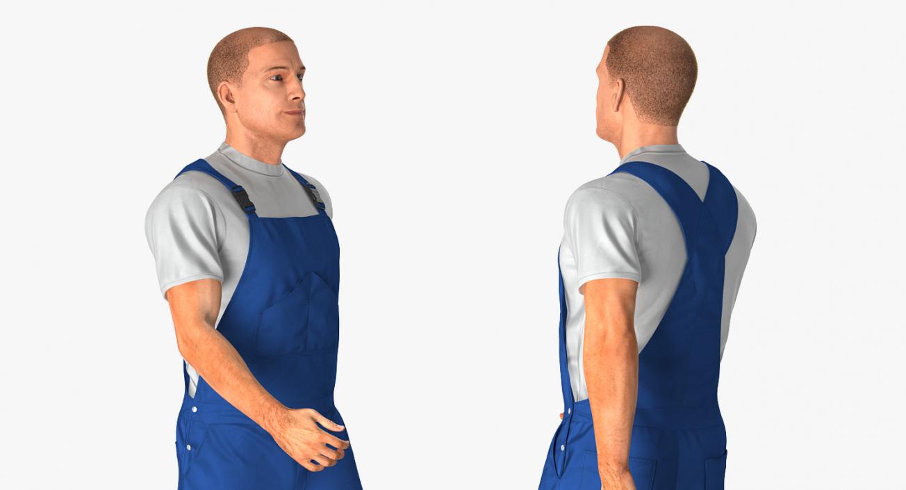 Worker In Blue Overalls with Hardhat Walking Pose 3D model