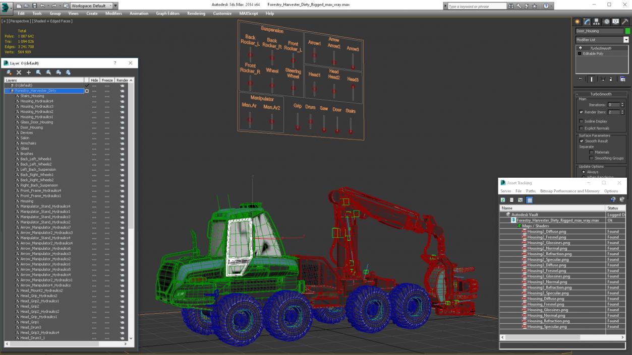 3D Forestry Harvester Dirty Rigged