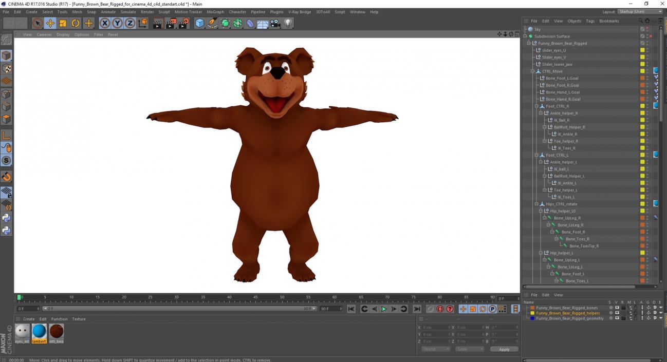 Funny Brown Bear Rigged for Cinema 4D 3D