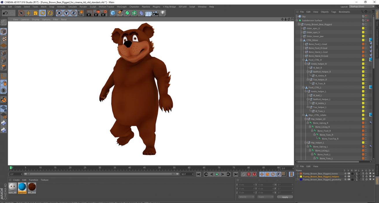 Funny Brown Bear Rigged for Cinema 4D 3D